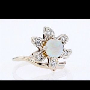 14k Art Deco 1920’s-30’s Opal Flower Diamond Ring One of A Kind 💕💕